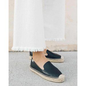Soludos Leather Platform Smoking Slipper Flat Size 7 Black